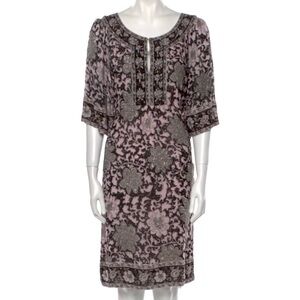 Calypso St. Barth Black & Pink Printed Patterned Knee Length Dress with Pockets